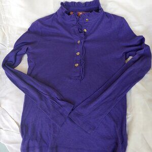 US$125 Tory Burch Lidia Long Sleeve Ruffle Polo Shirt Top Blouse Size S EUC Peru